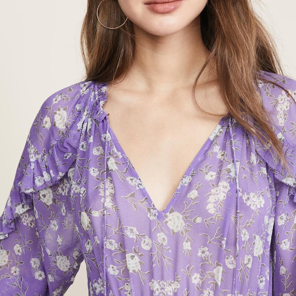 Ulla Johnson Lavender Floral Ruffled Mini Dress - Picture 2 of 9